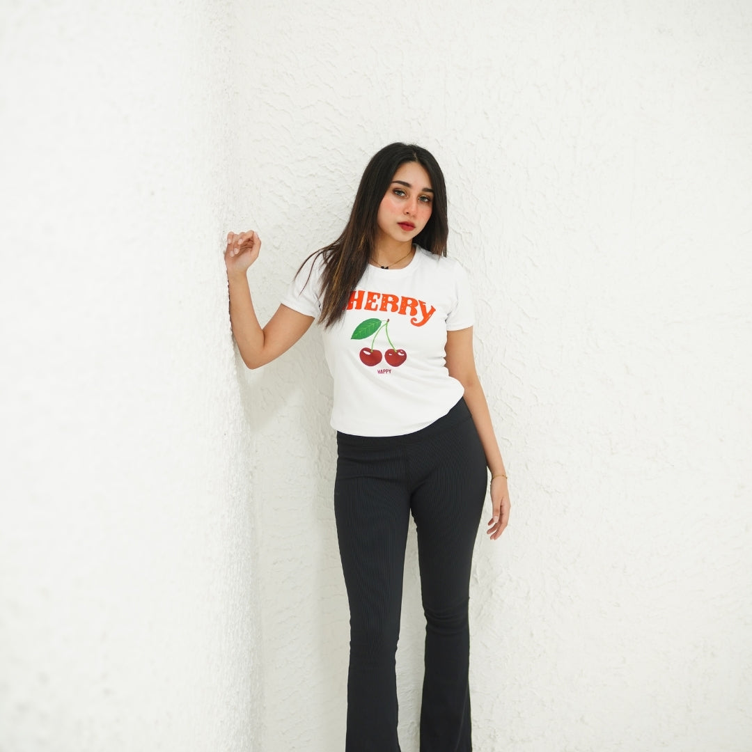 CHERRY WHITE-PRINTED TSHIRT