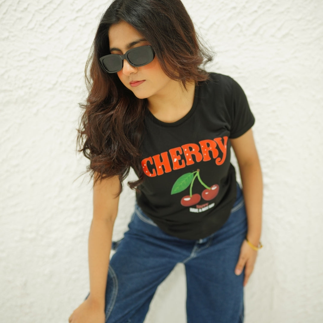 CHERRY BLACK-PRINTED TSHIRT