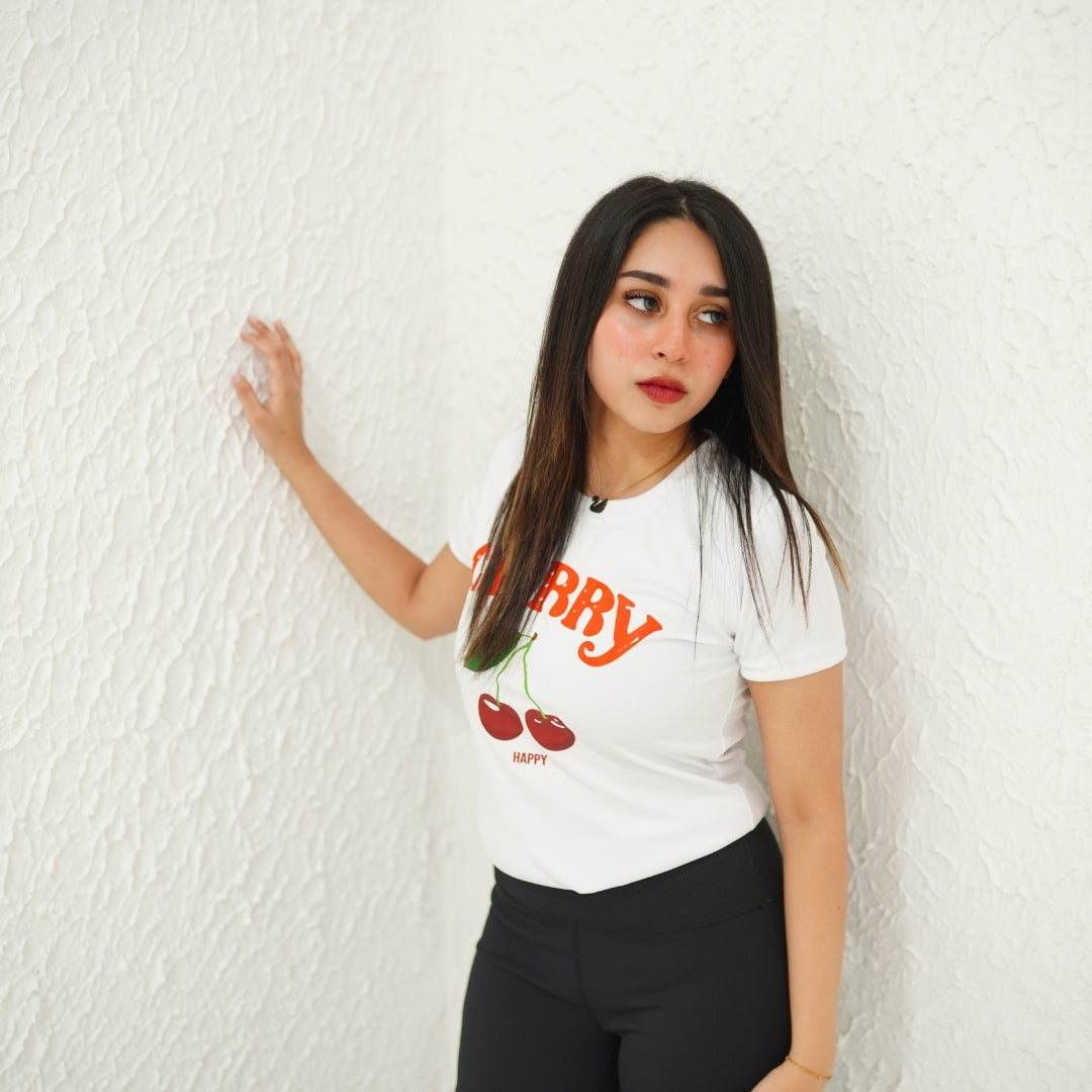 CHERRY WHITE-PRINTED TSHIRT