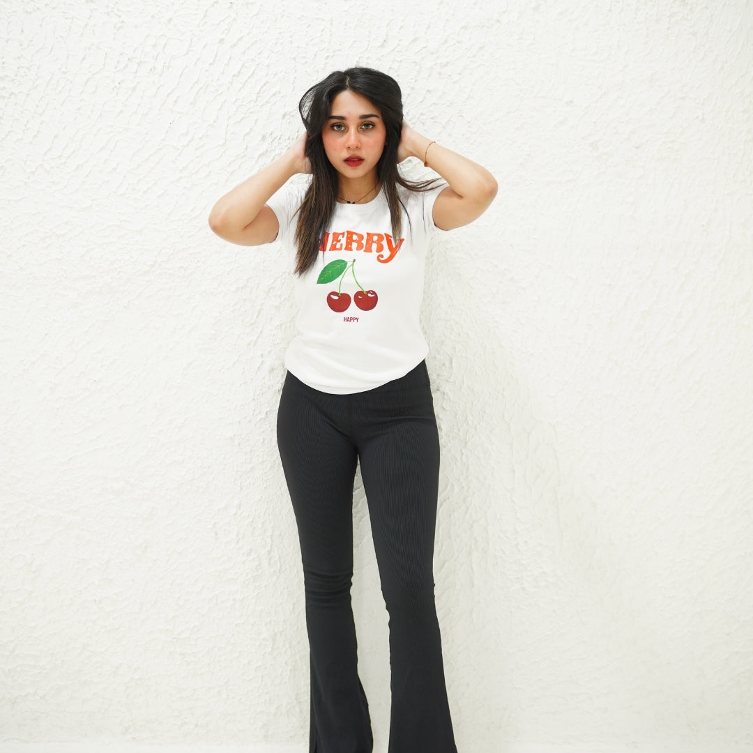 CHERRY WHITE-PRINTED TSHIRT