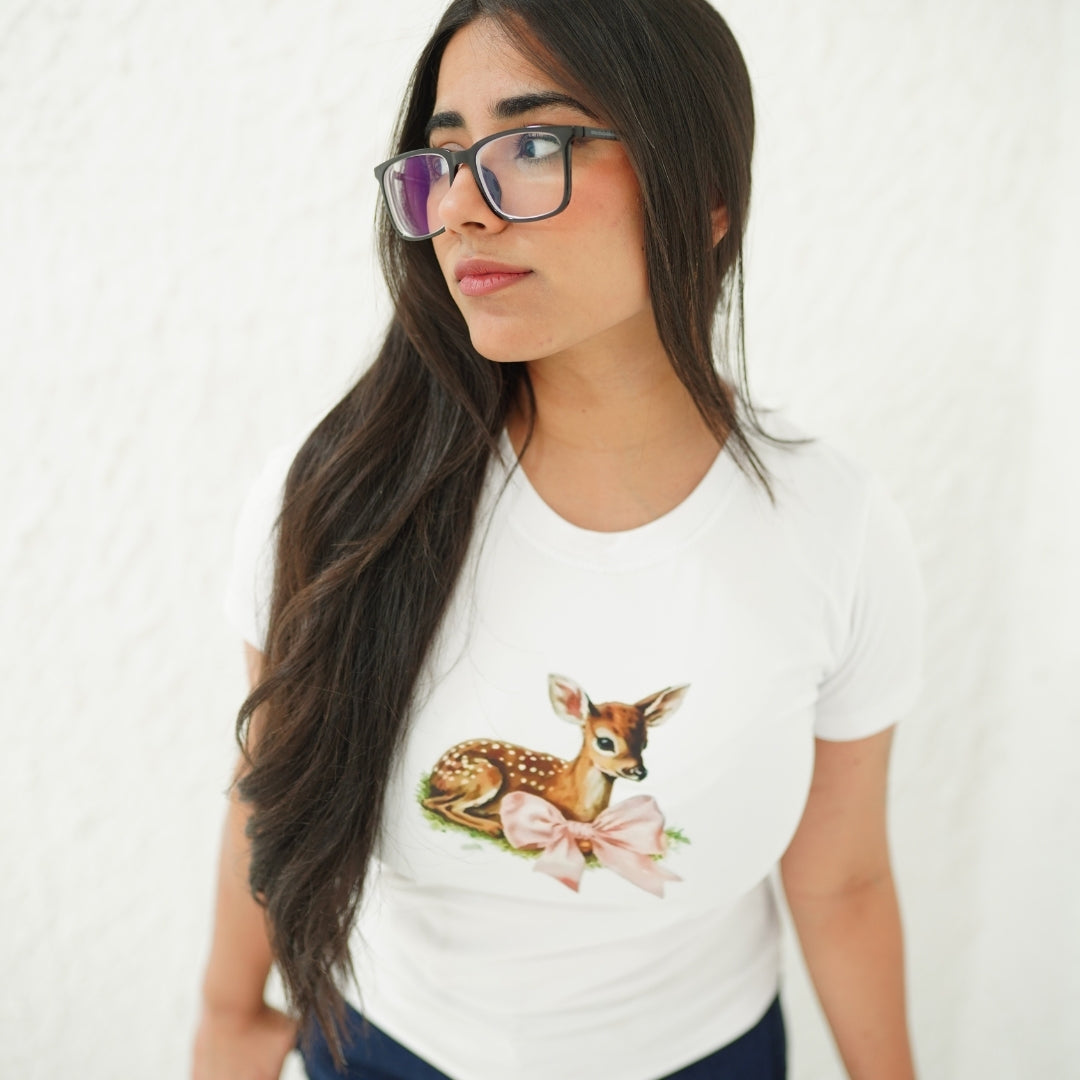 DEER WHITE-PRINTED TSHIRT