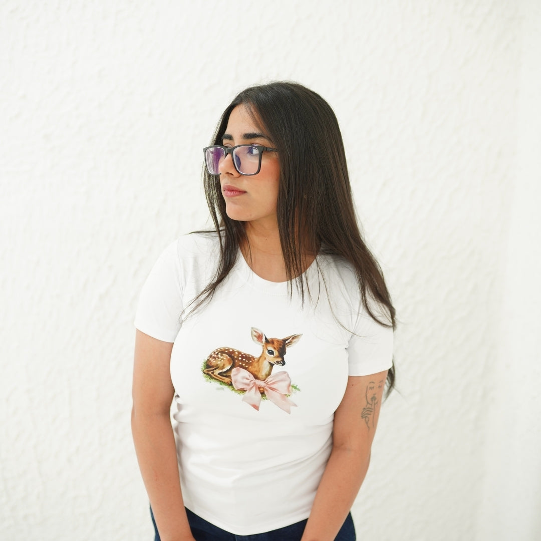 DEER WHITE-PRINTED TSHIRT