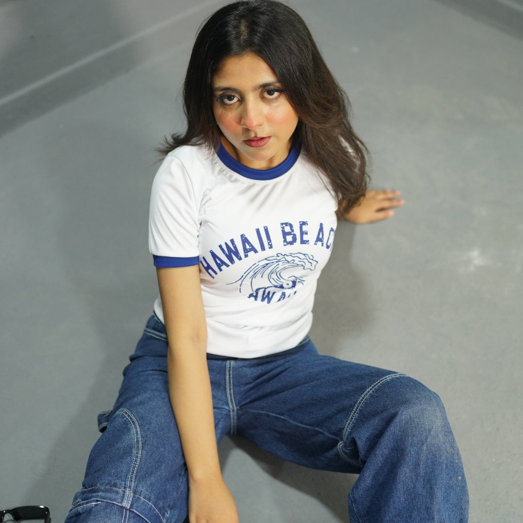 HAWAII BEACH WHITE- PRINTED TSHIRT