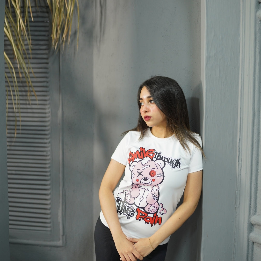 SMILE THROUGH WHITE- PRINTED TSHIRT