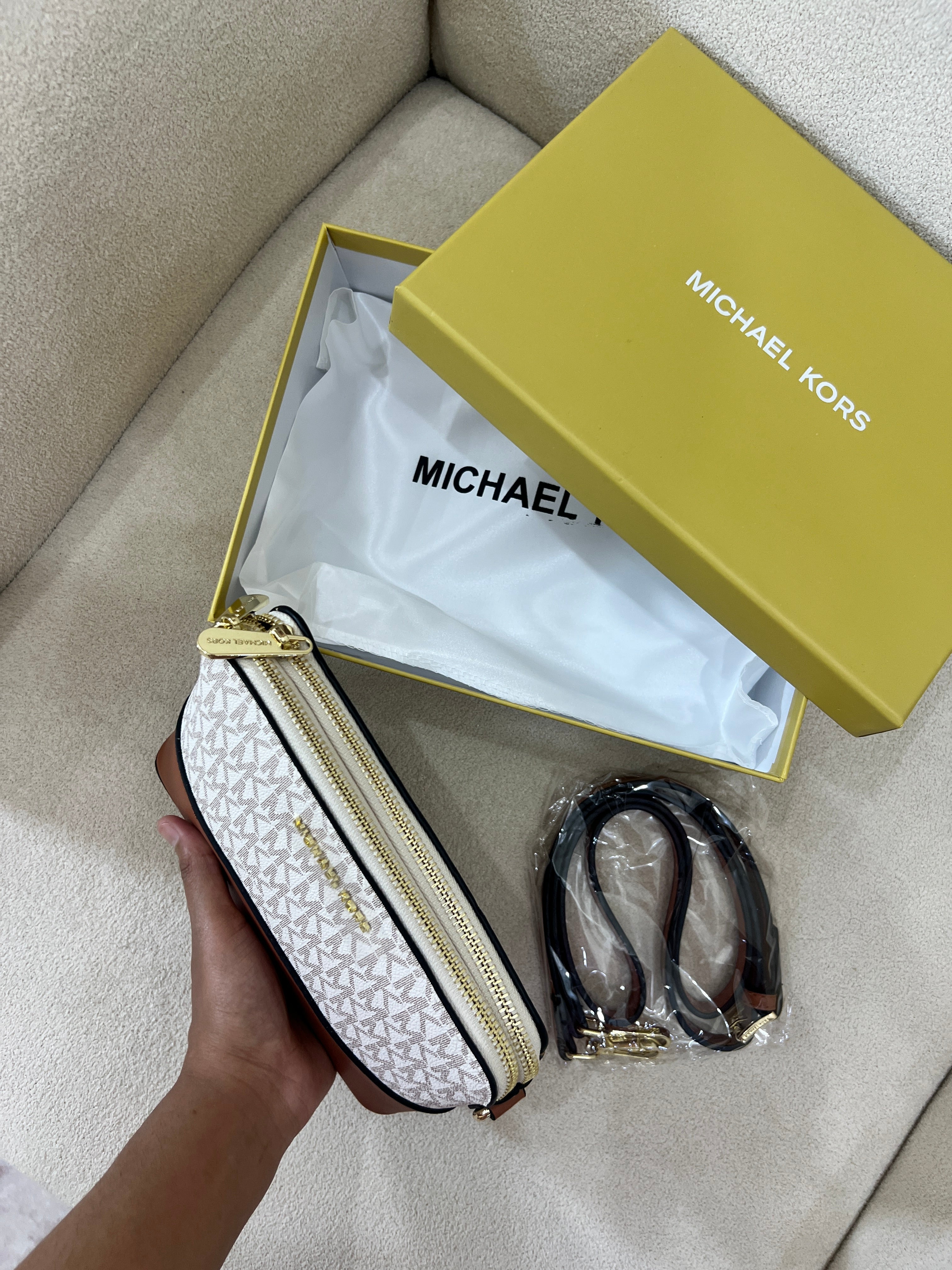 MK Inspired Crossbody Bag / White (With Long Strap, Dust Bag & Box)