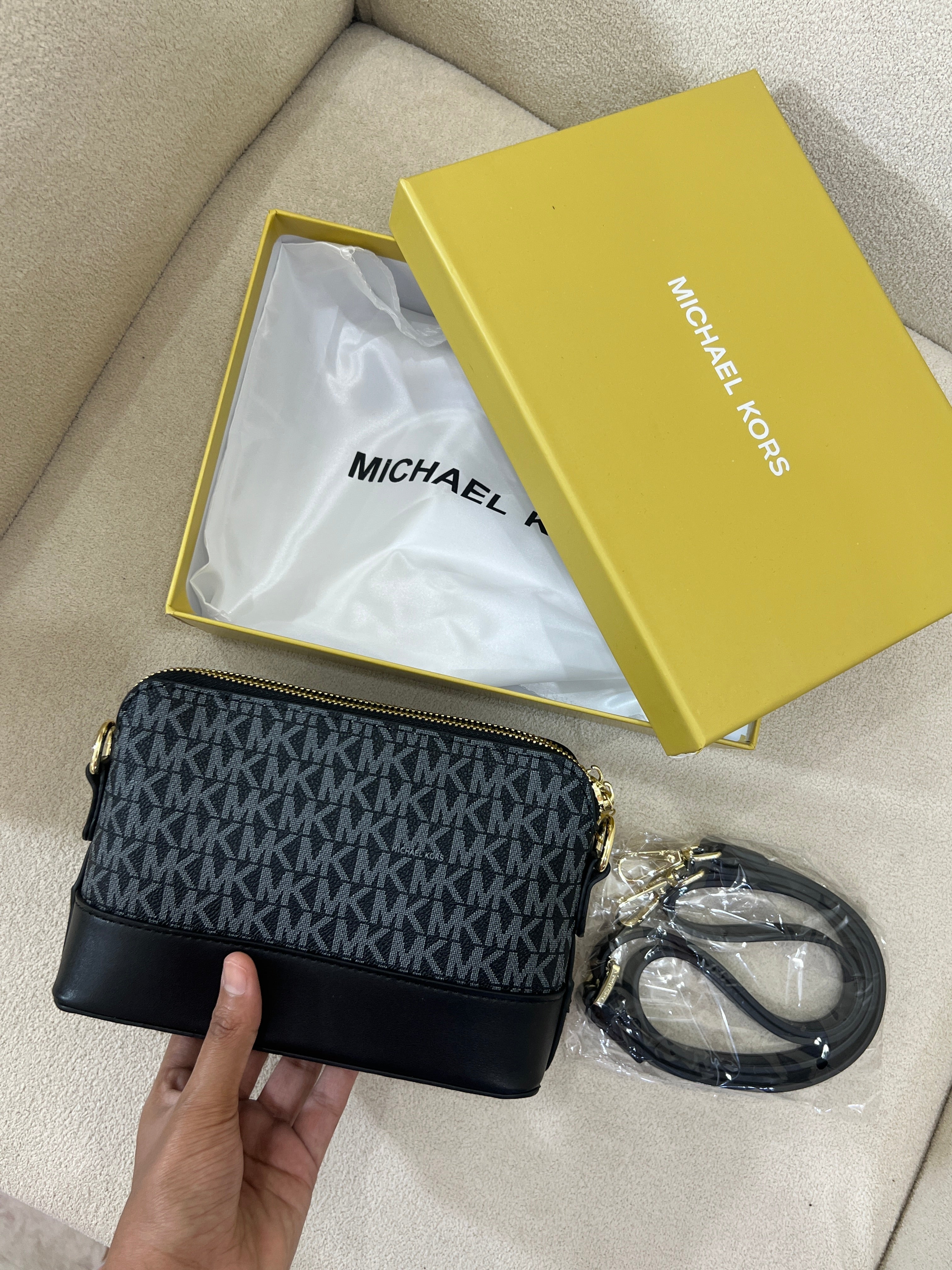 MK Inspired Crossbody Bag / Black (With Long Strap, Dust Bag & Box)