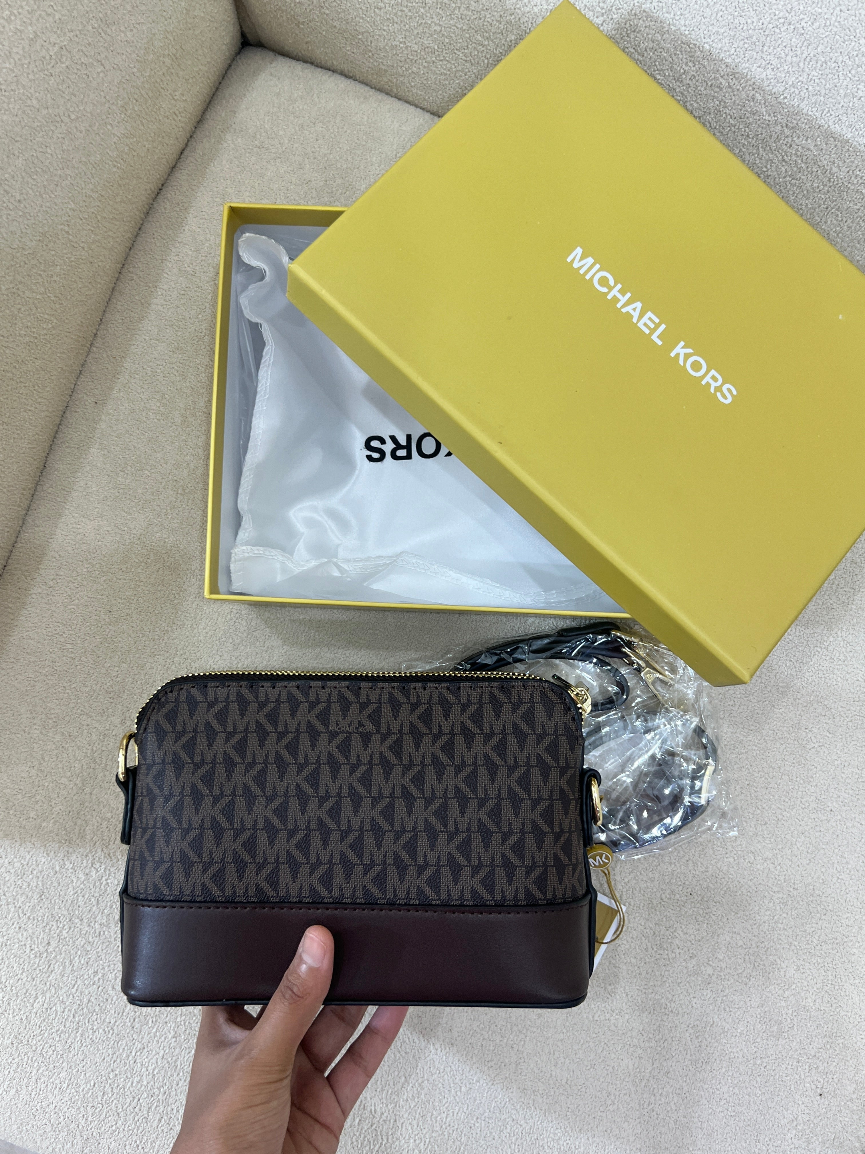MK Inspired Crossbody Bag / Brown (With Long Strap, Dust Bag & Box)