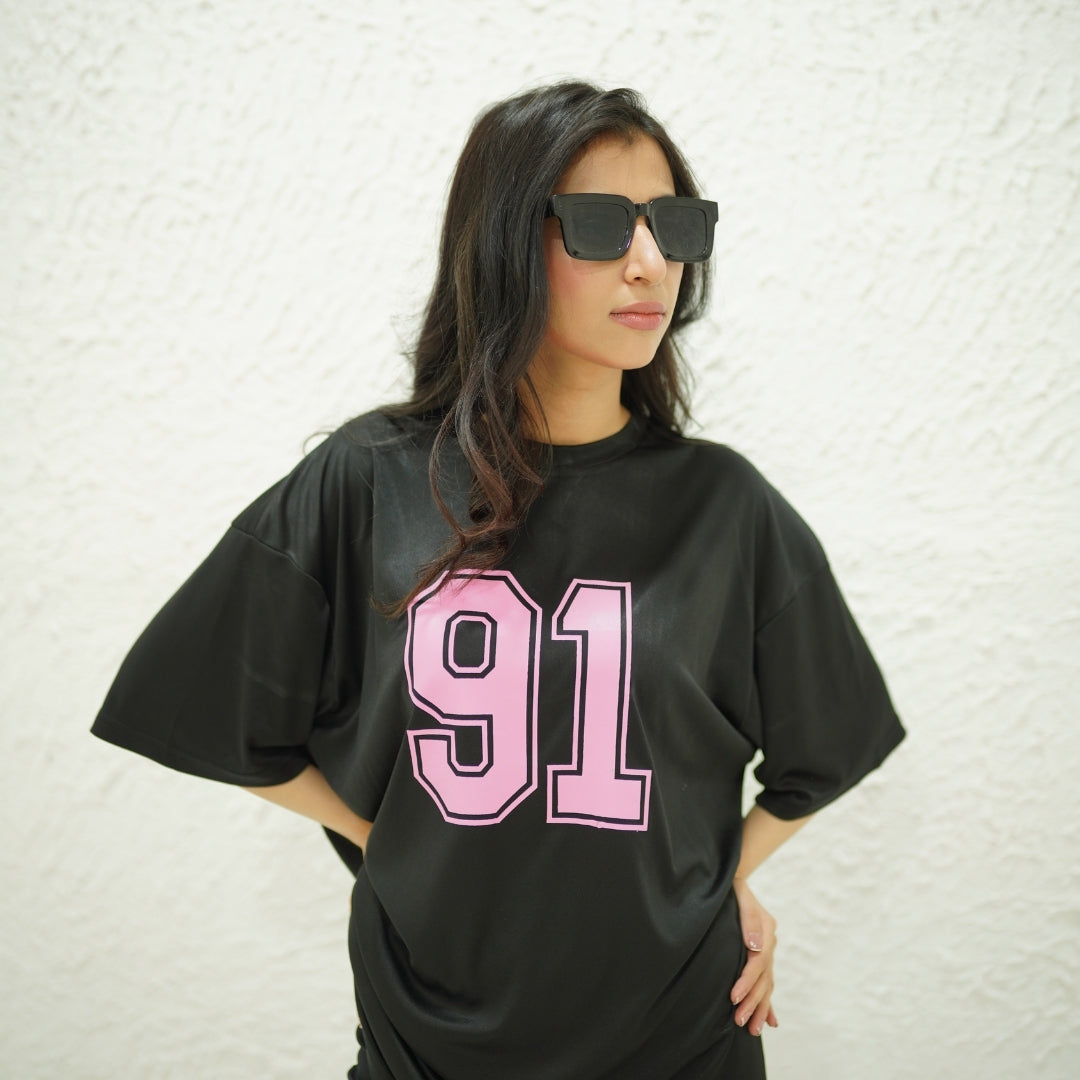 91 BLACK- PRINTED DROP SHOULDER