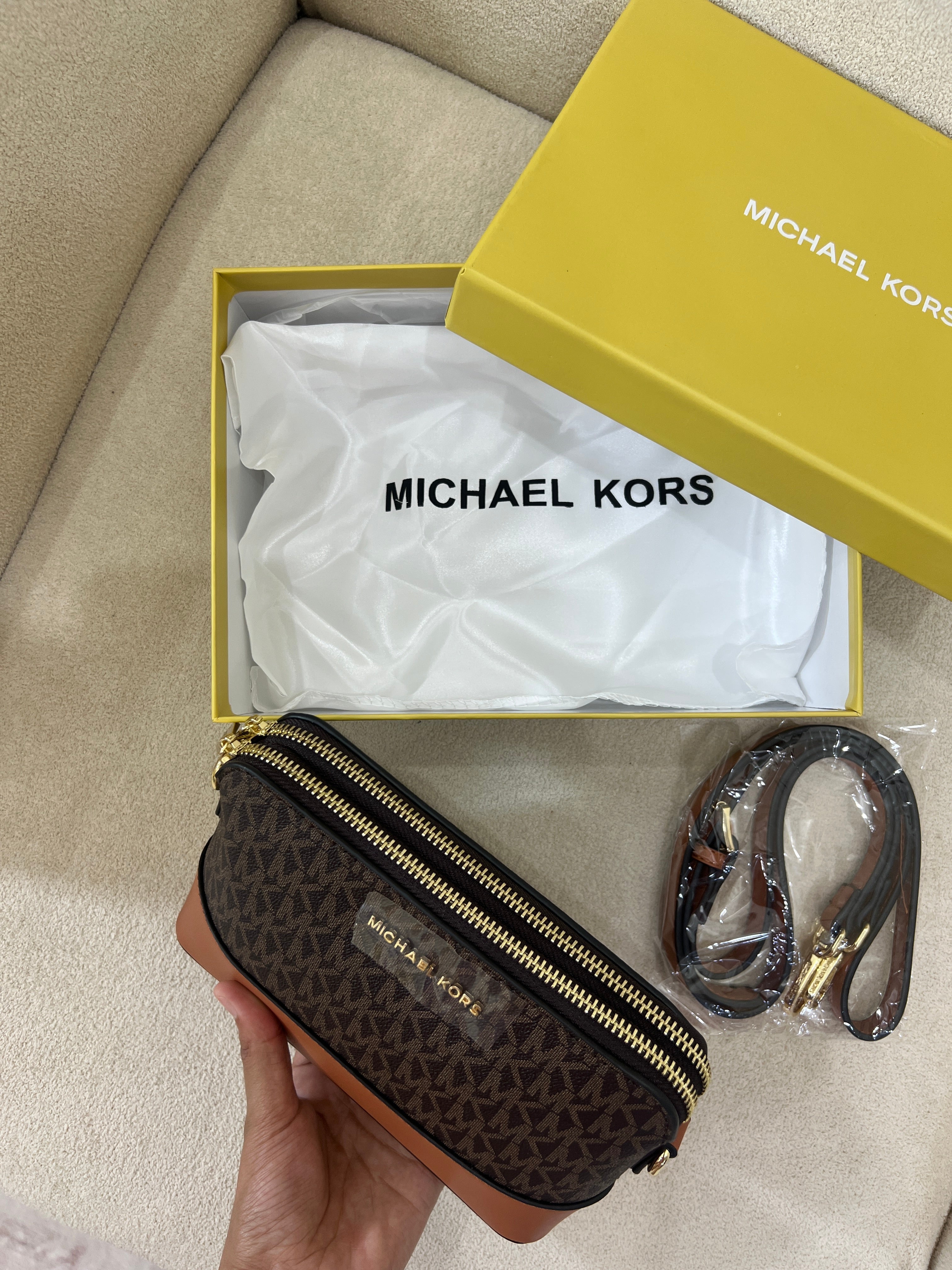 MK Inspired Crossbody Bag / Brown (With Long Strap, Dust Bag & Box)