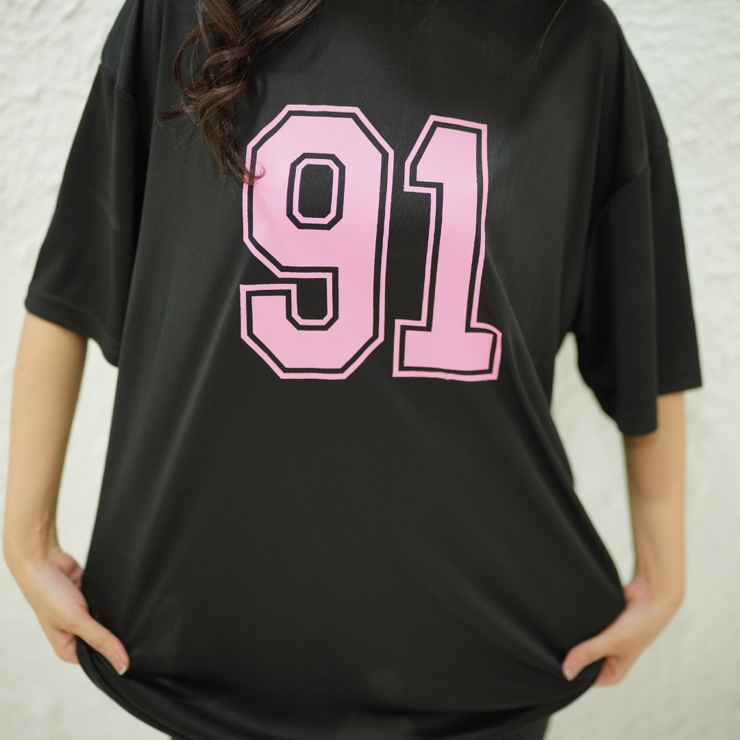 91 BLACK- PRINTED DROP SHOULDER