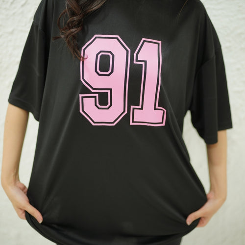 91 BLACK- PRINTED DROP SHOULDER