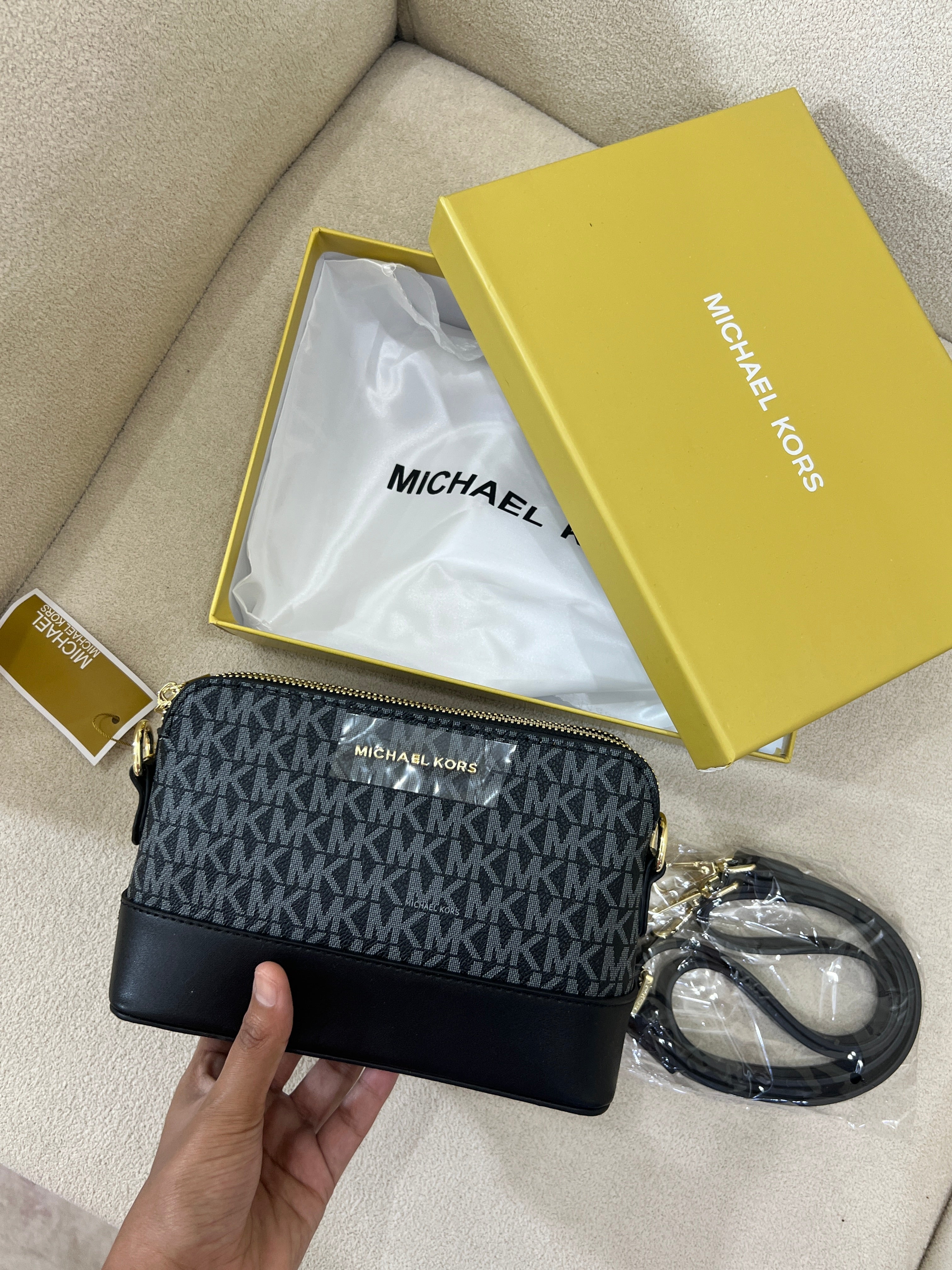 MK Inspired Crossbody Bag / Black (With Long Strap, Dust Bag & Box)