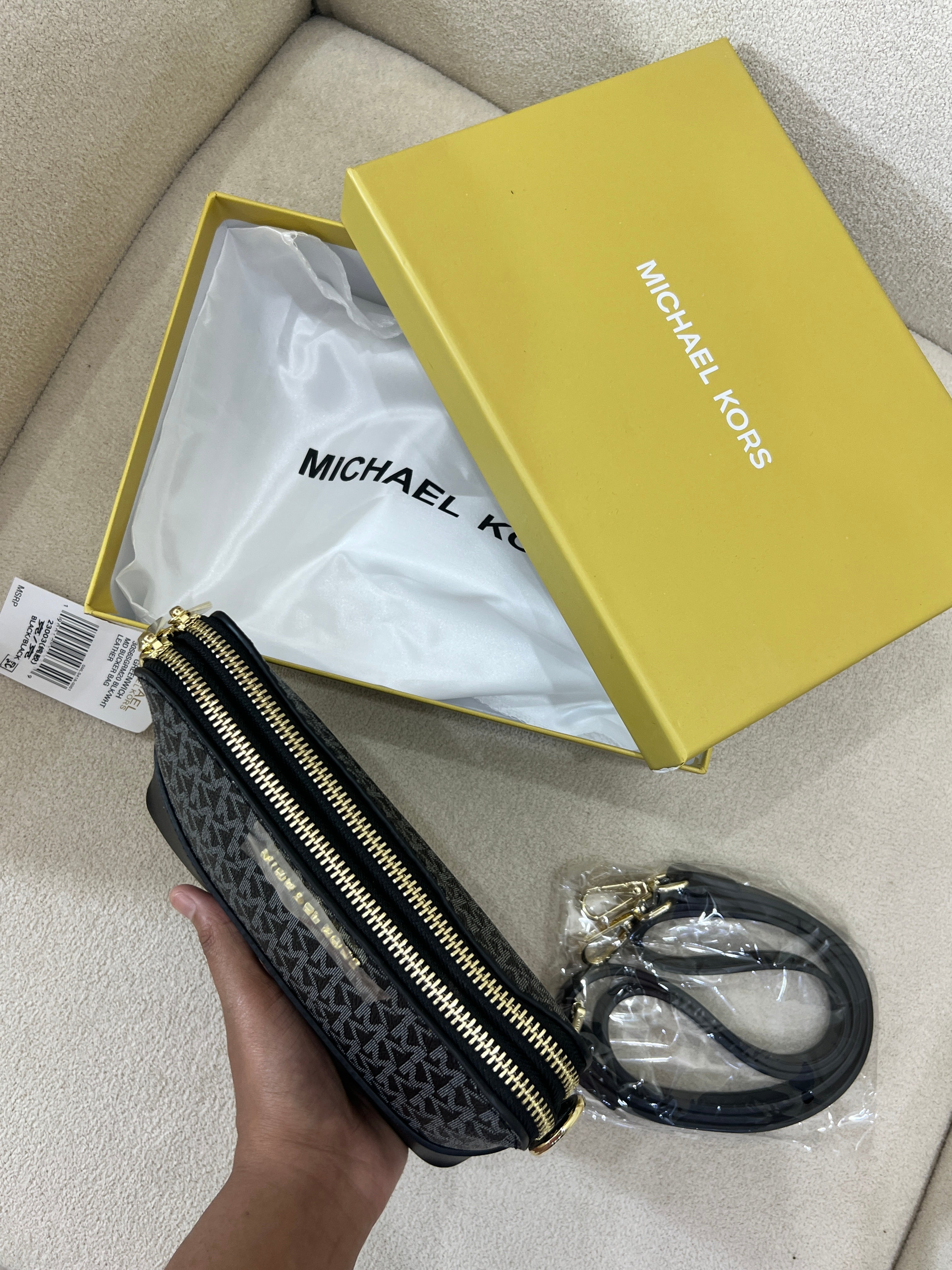 MK Inspired Crossbody Bag / Black (With Long Strap, Dust Bag & Box)