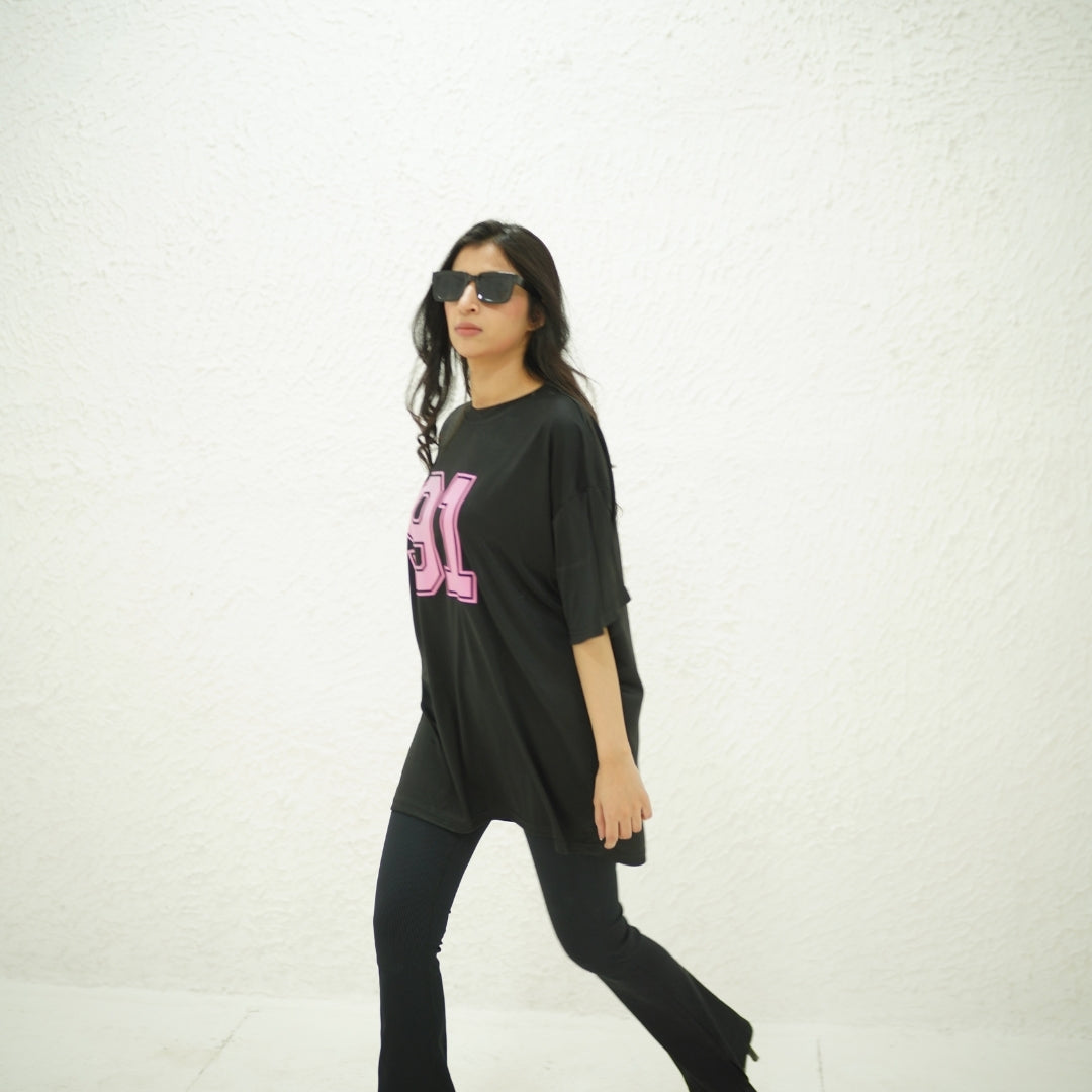 91 BLACK- PRINTED DROP SHOULDER