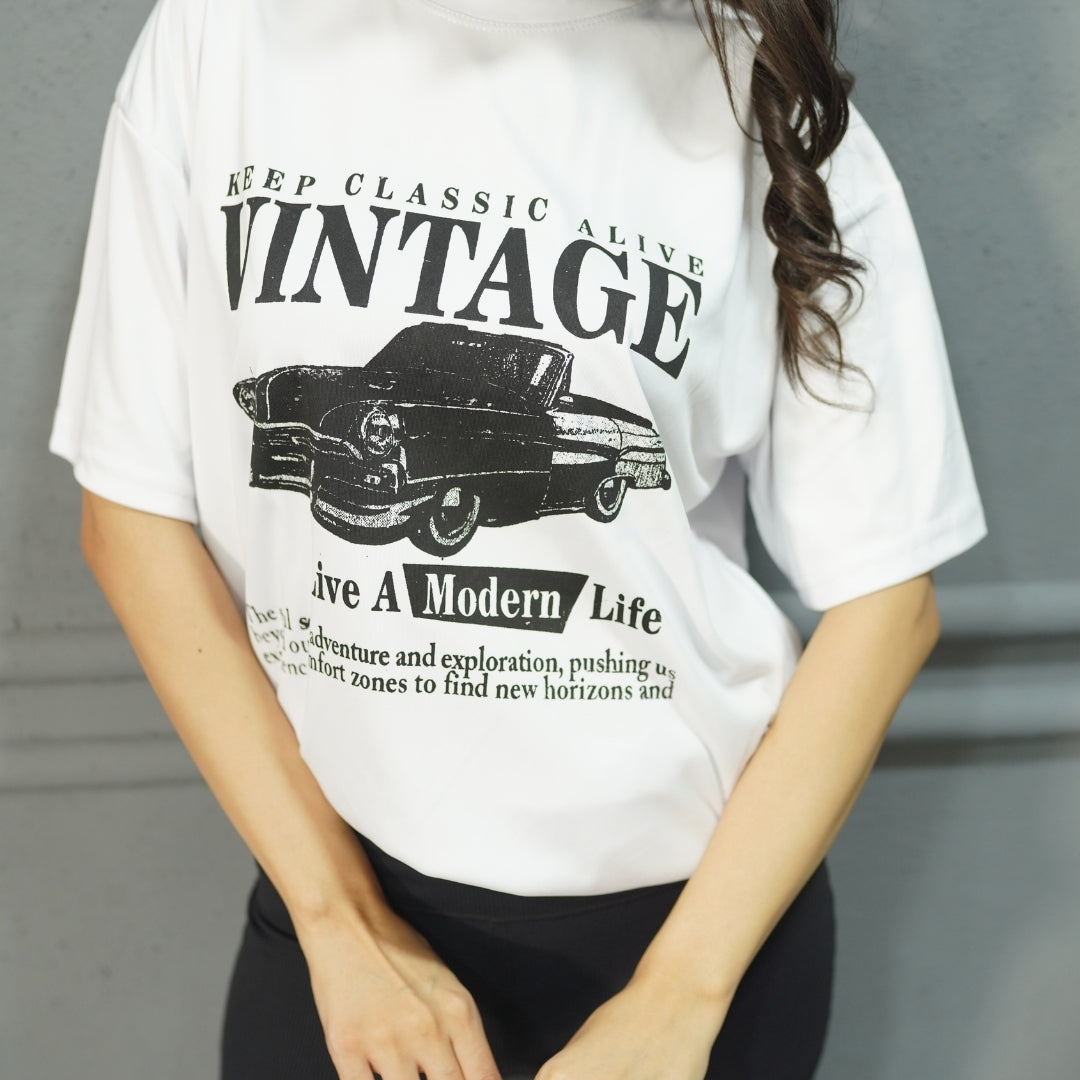 VINTAGE WHITE- PRINTED DROP SHOULDER