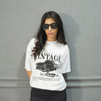 VINTAGE WHITE- PRINTED DROP SHOULDER