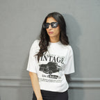 VINTAGE WHITE- PRINTED DROP SHOULDER