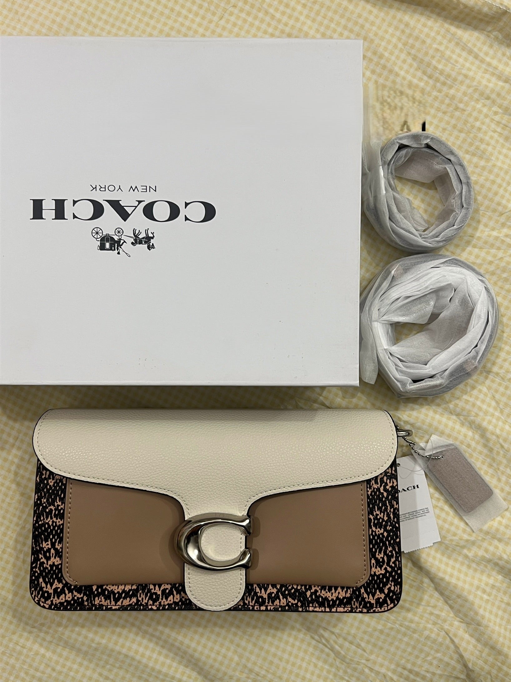 BROWN MULTI COACH TAB 26 BAG (WITH STRAPS & BOX)