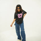 UN 07 BLACK- PRINTED DROP SHOULDER