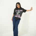 BEING ALPHA FEMALE BLACK- PRINTED DROP SHOULDER