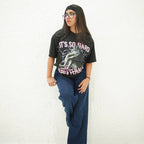 BEING ALPHA FEMALE BLACK- PRINTED DROP SHOULDER