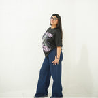 BEING ALPHA FEMALE BLACK- PRINTED DROP SHOULDER