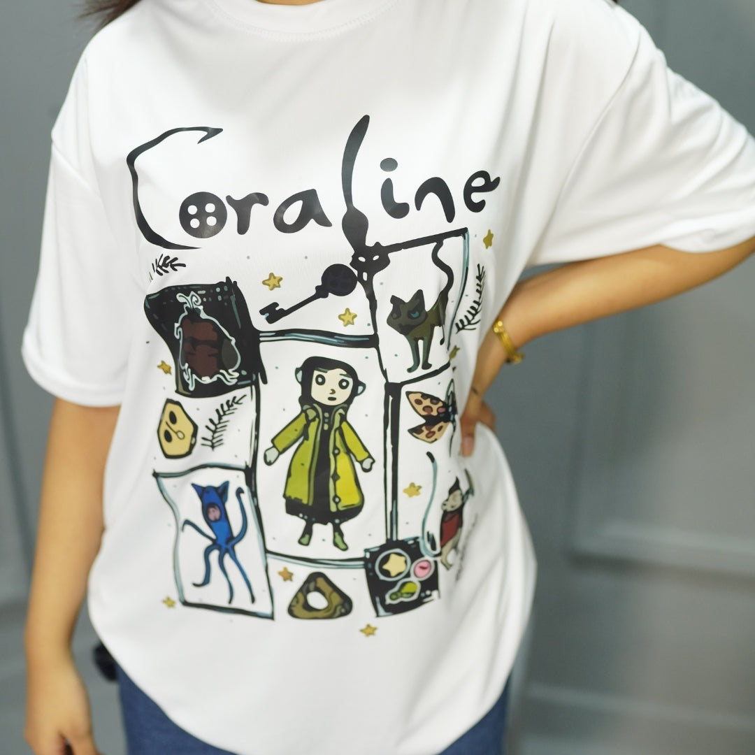 CORALINE WHITE - PRINTED DROP SHOULDER