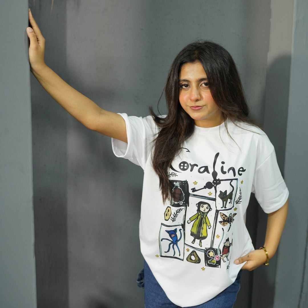 CORALINE WHITE - PRINTED DROP SHOULDER