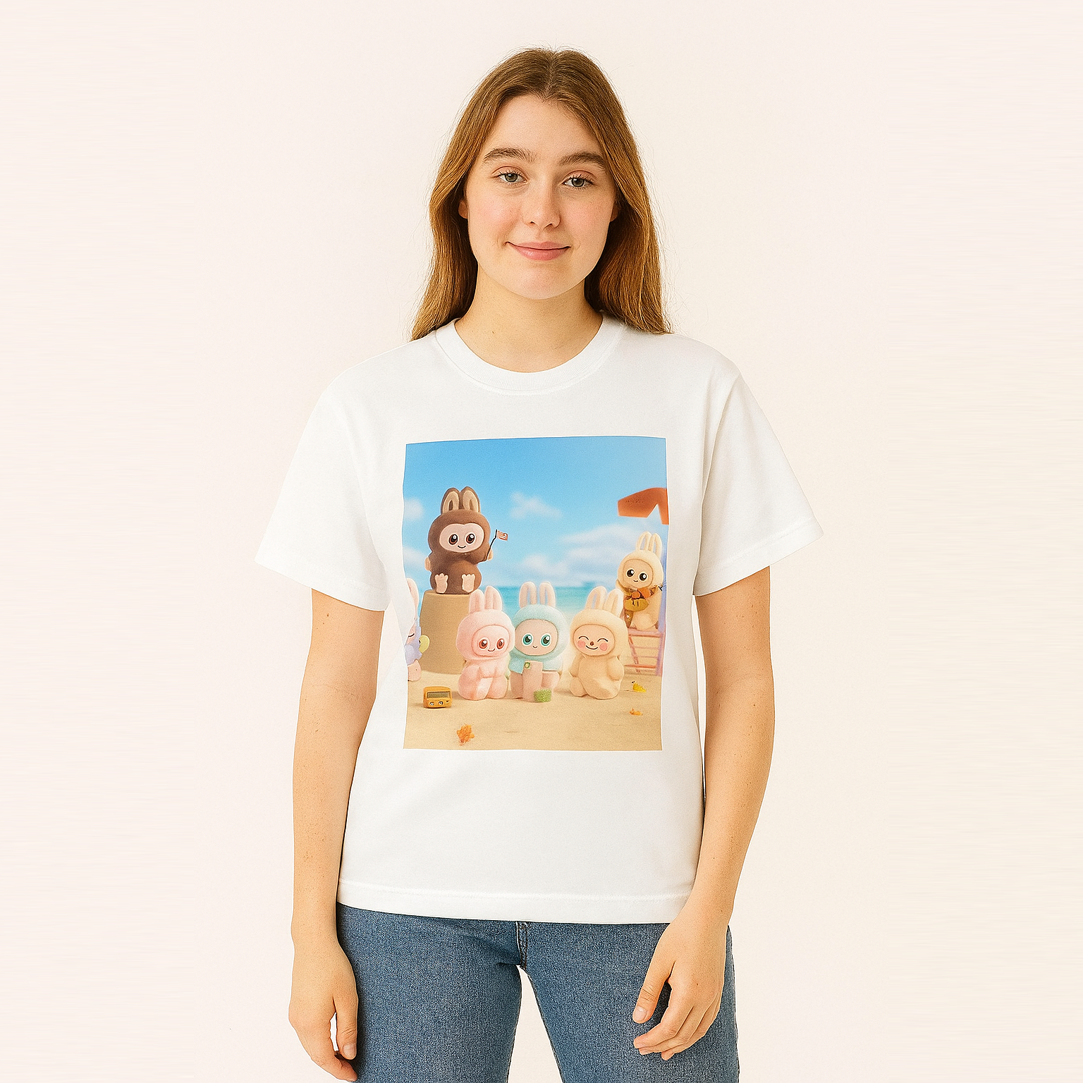 Labubu T-Shirt White (Labubu Bear On Beach TWO)