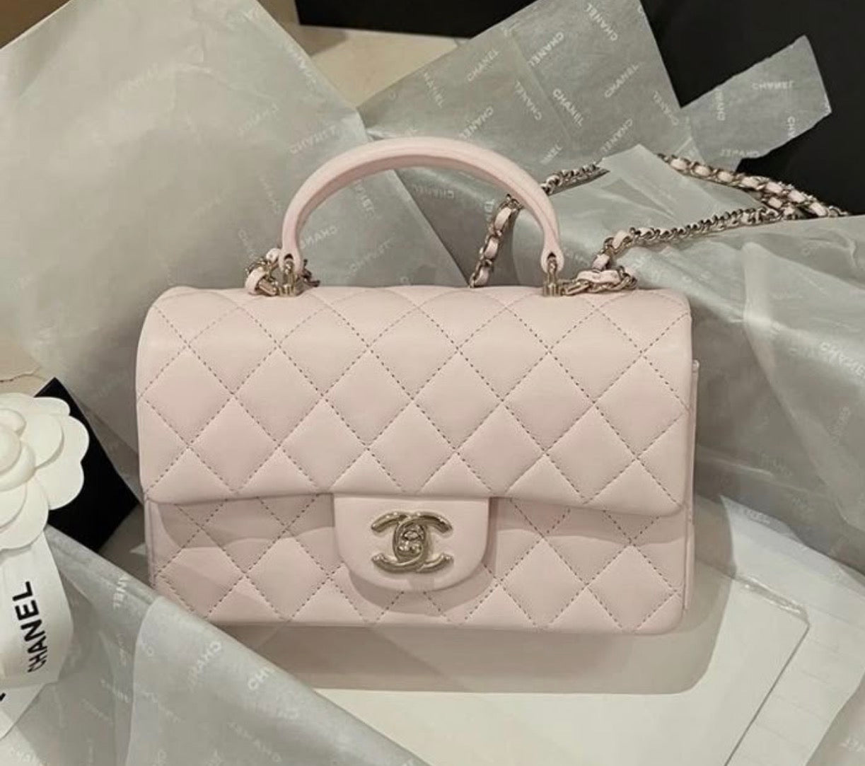 CHANEL Small Classic Top Handle with Brand Brand