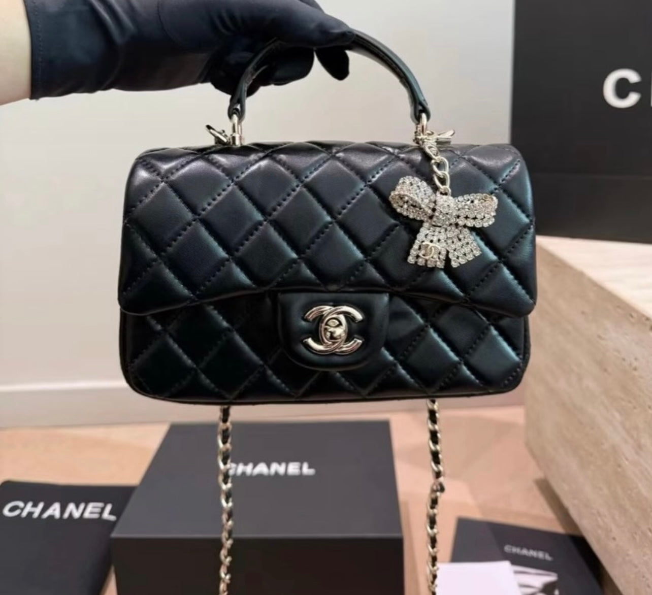 Chanel Top Handel Flap Bag with Brand Box
