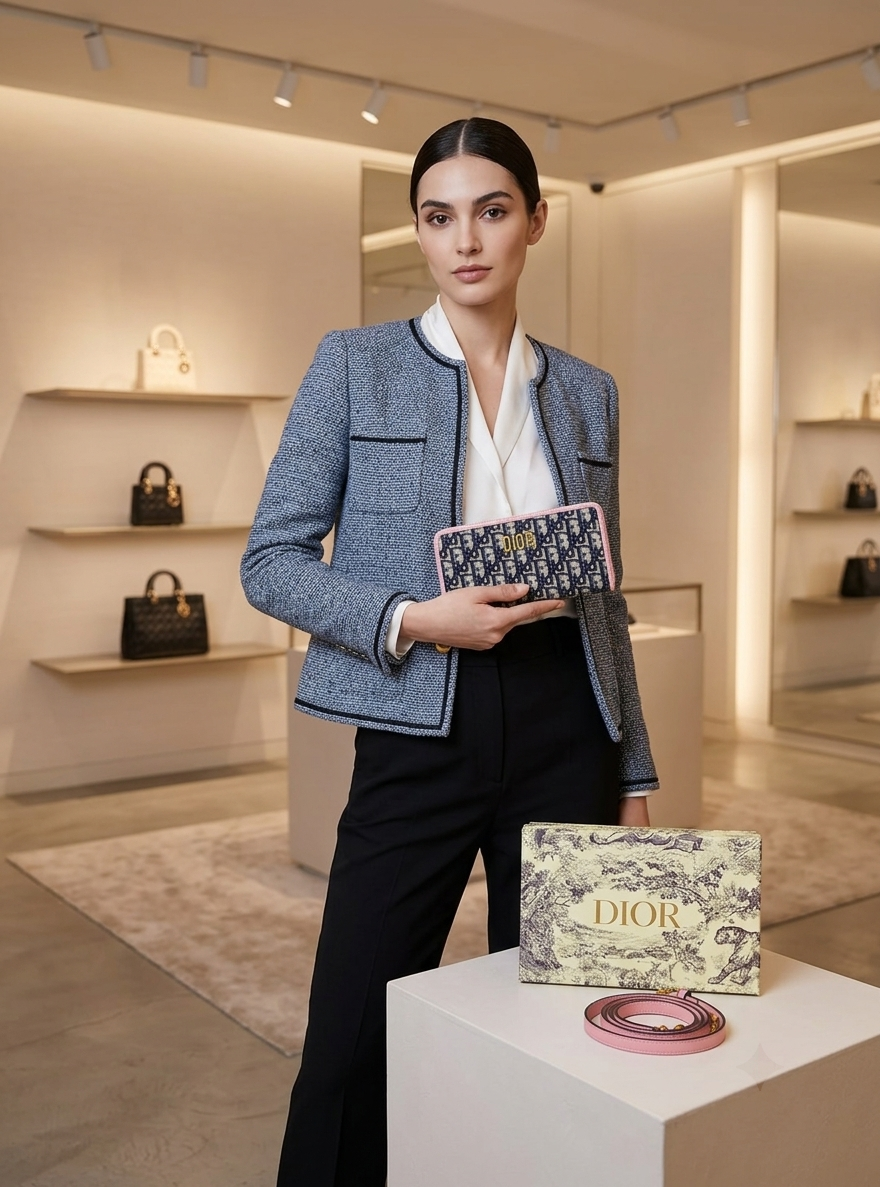 Dior - Oblique Zip Around Wallet Pink Beige