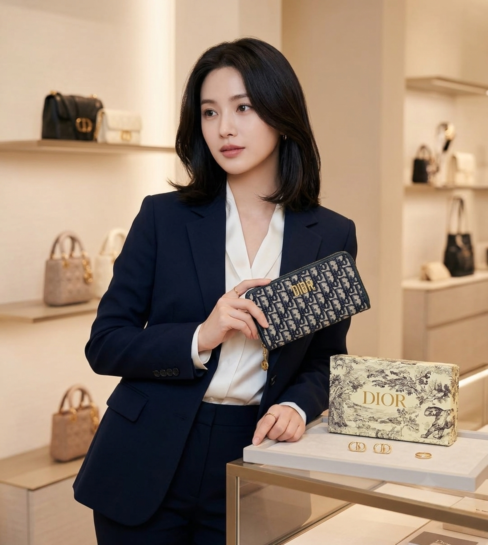 Dior - Oblique Zip Around Wallet Black & Beige