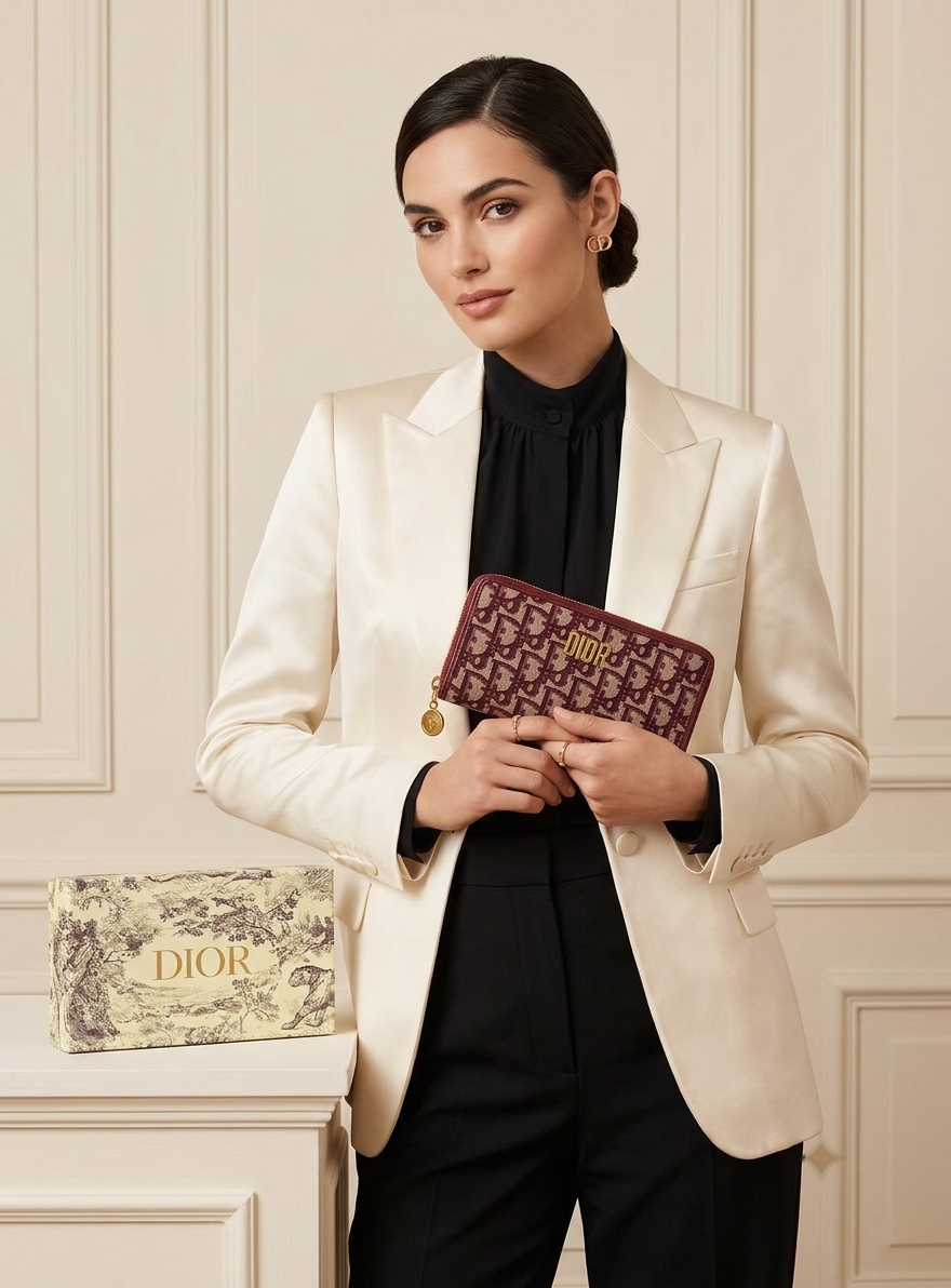 Dior - Oblique Zip Around Wallet Red & Beige