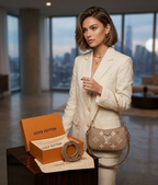 LOUIS VUITTION - Embossed Beige Shoulder Bag Set
