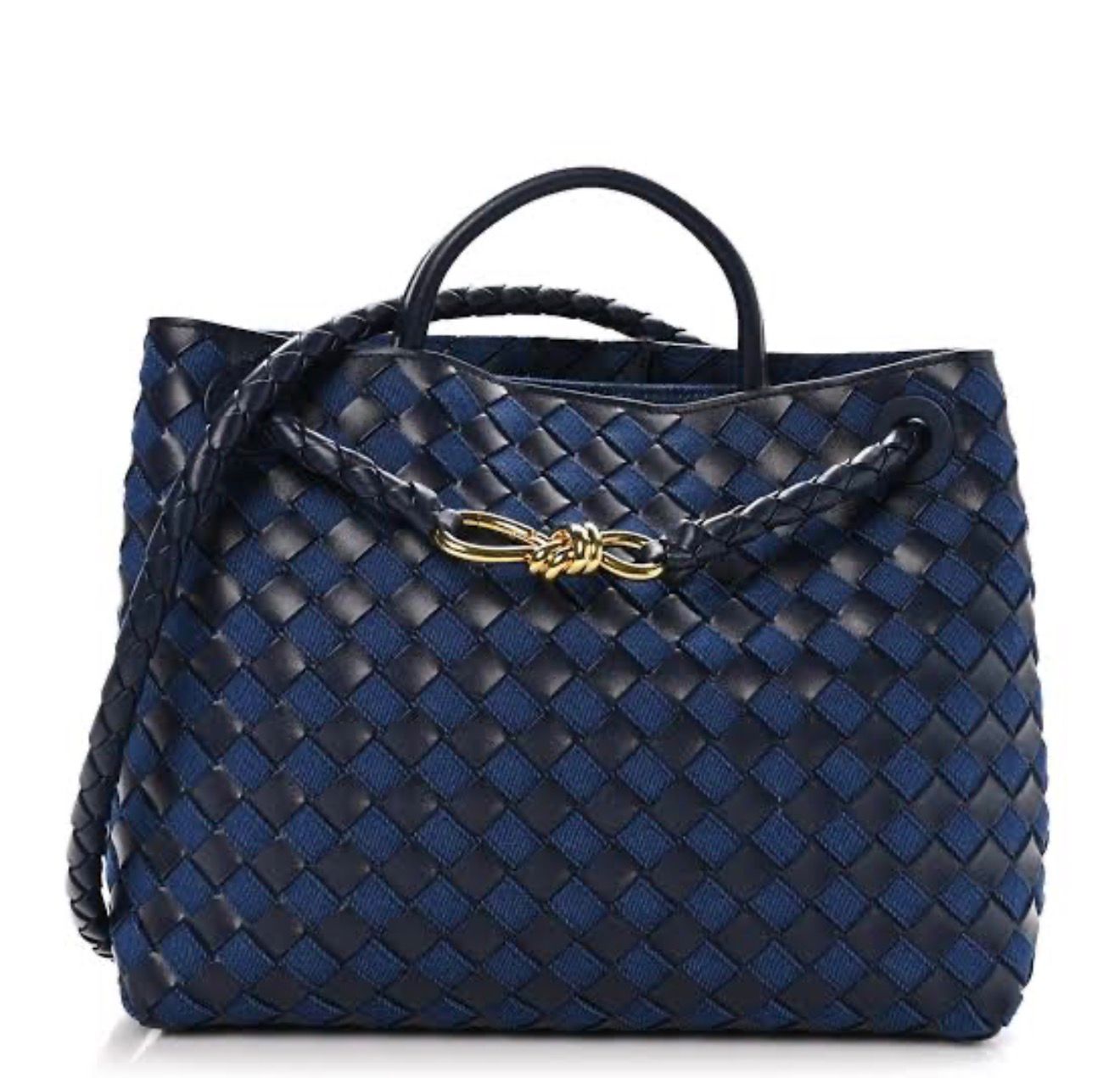 Bottega Veneta Andiamo Two Tone Small Bag Denim