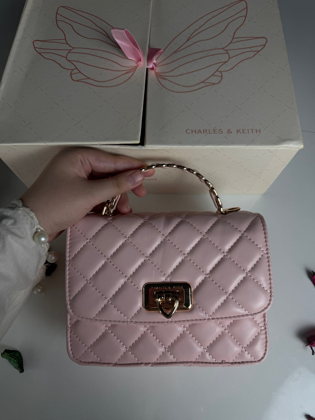 Charles & Keith Cressida Quilted Top Handle Bag – Cotton Candy Pink