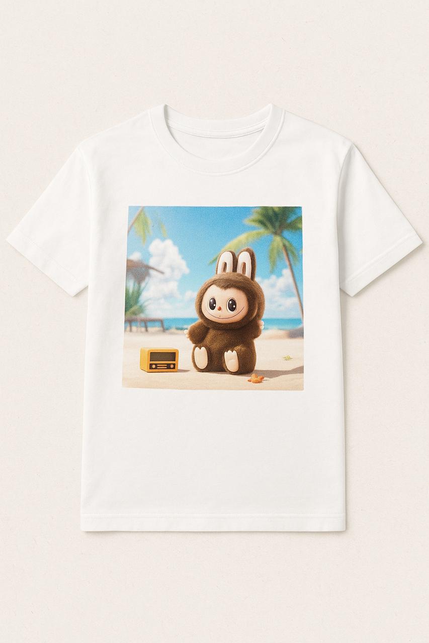 Labubu T-Shirt White (Labubu Bear On Beach)
