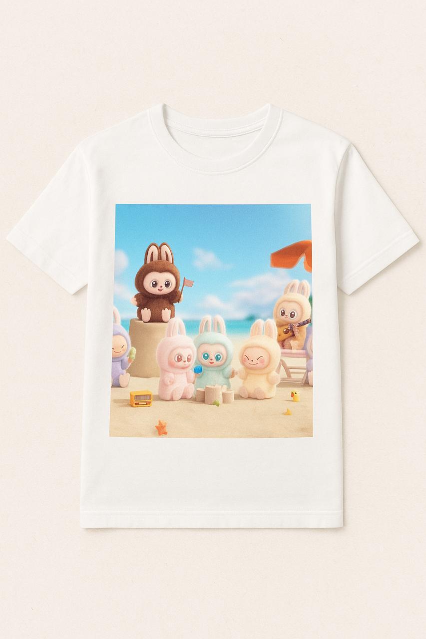 Labubu T-Shirt White (Labubu Bear On Beach TWO)