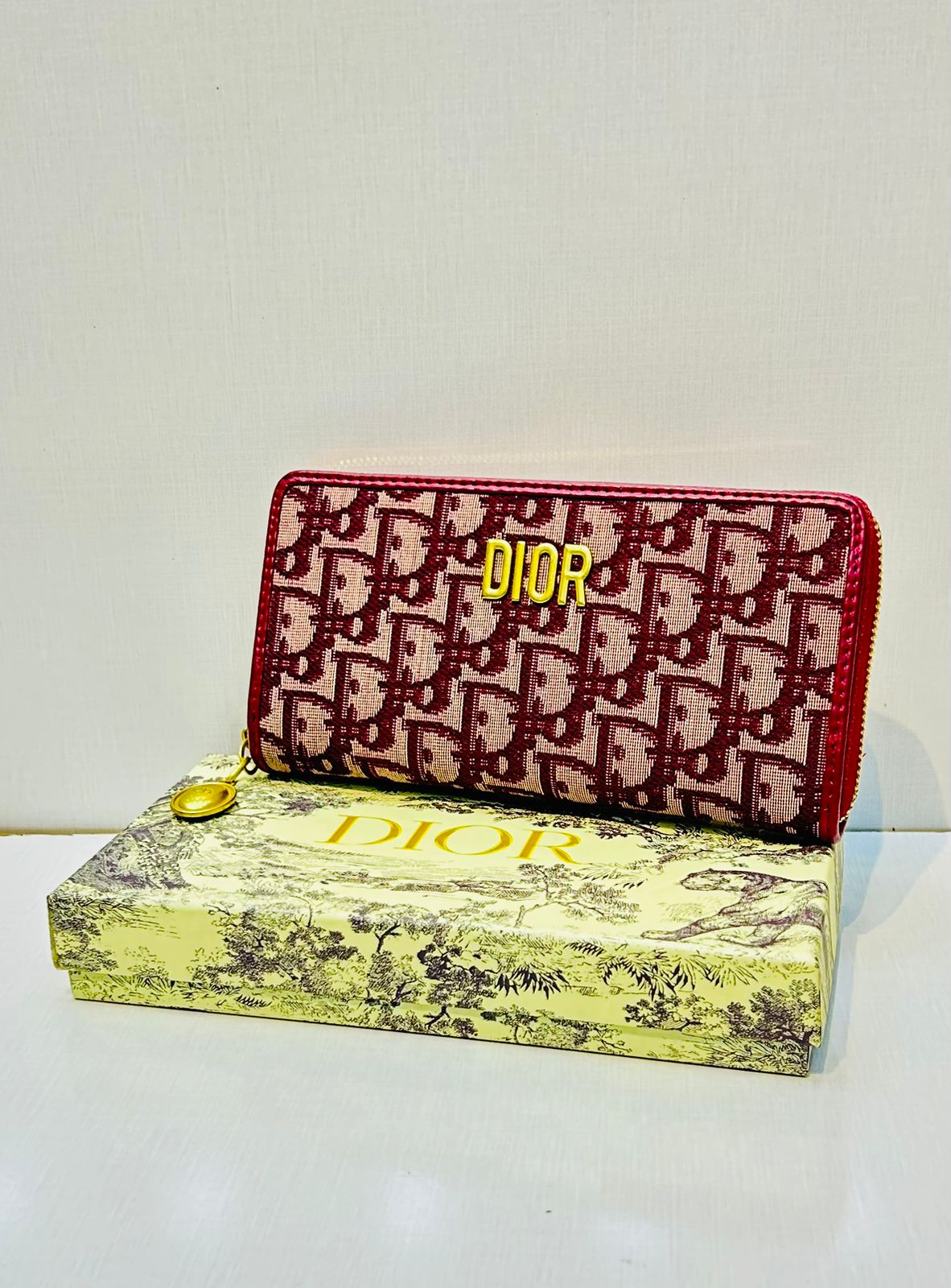 Dior - Oblique Zip Around Wallet Red & Beige
