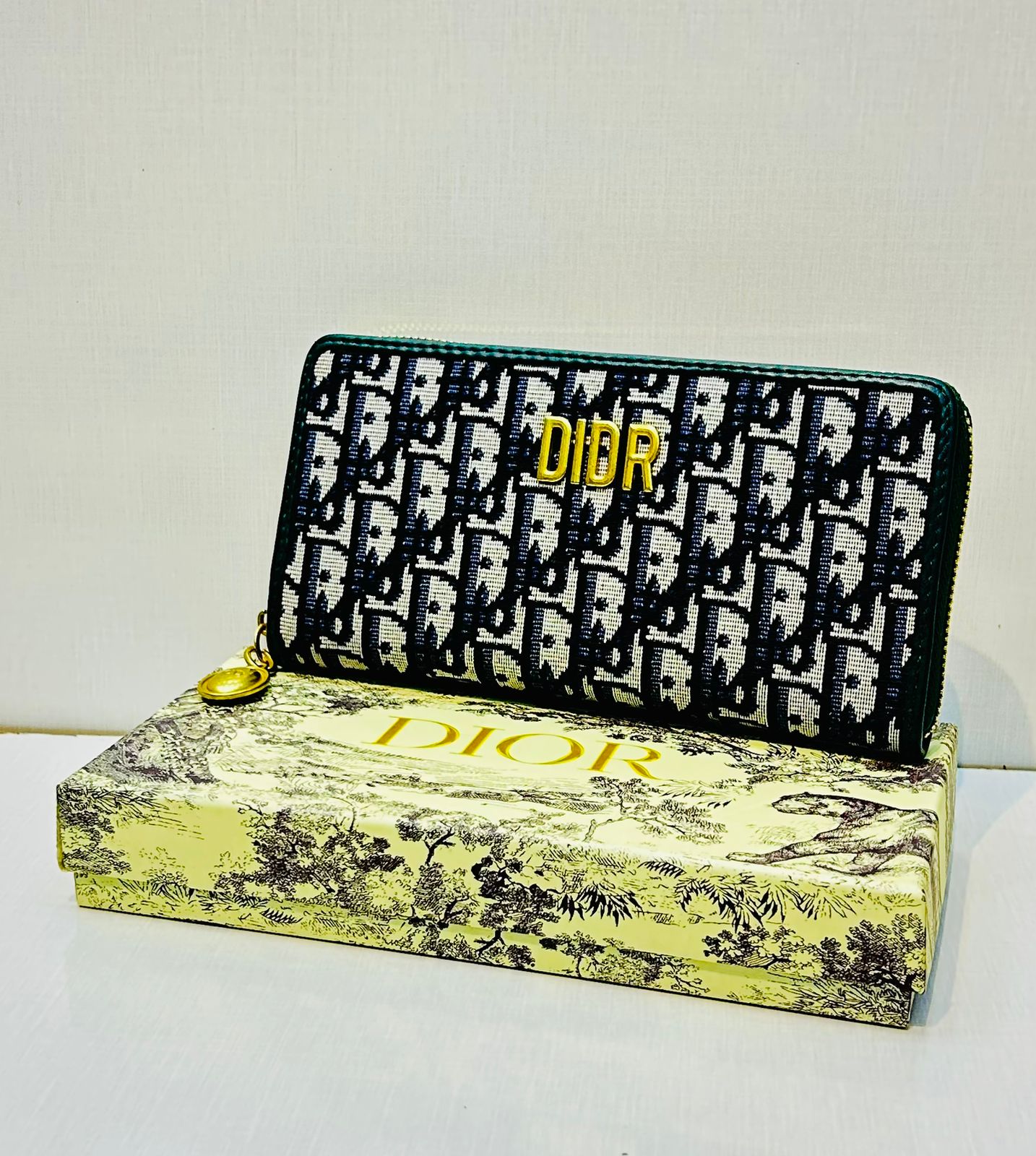 Dior - Oblique Zip Around Wallet Black & Beige