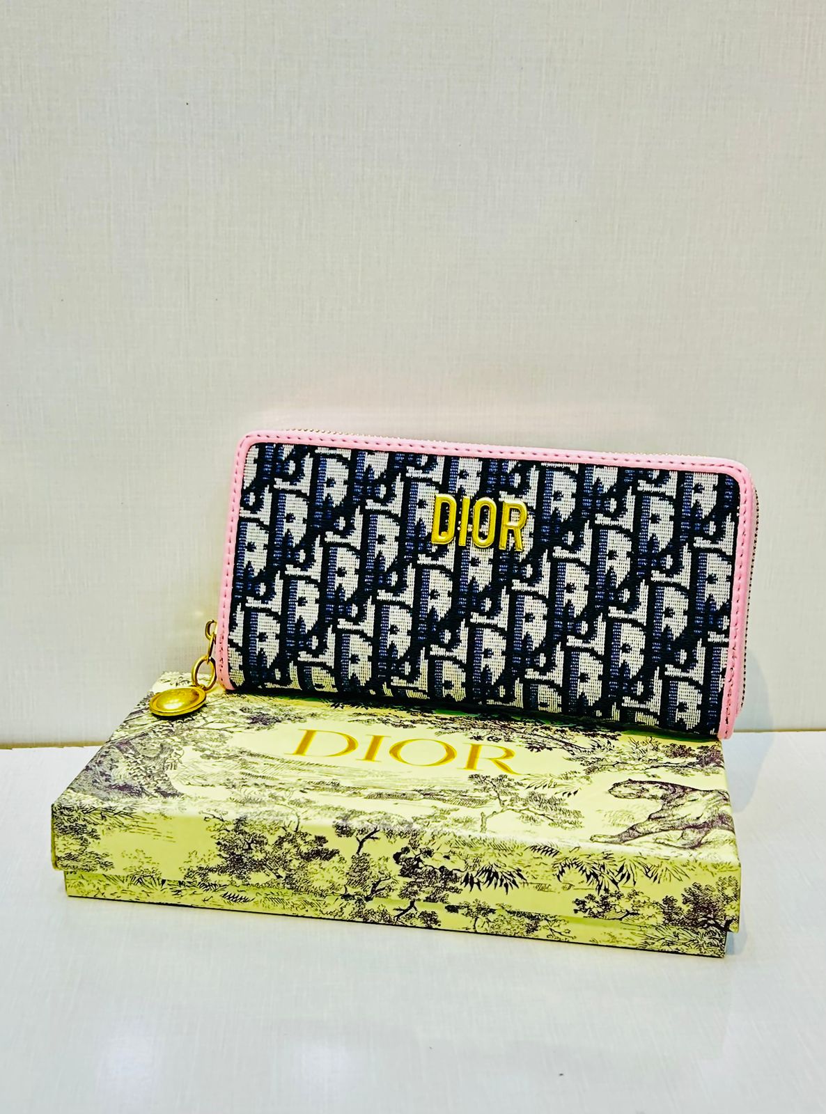 Dior - Oblique Zip Around Wallet Pink Beige
