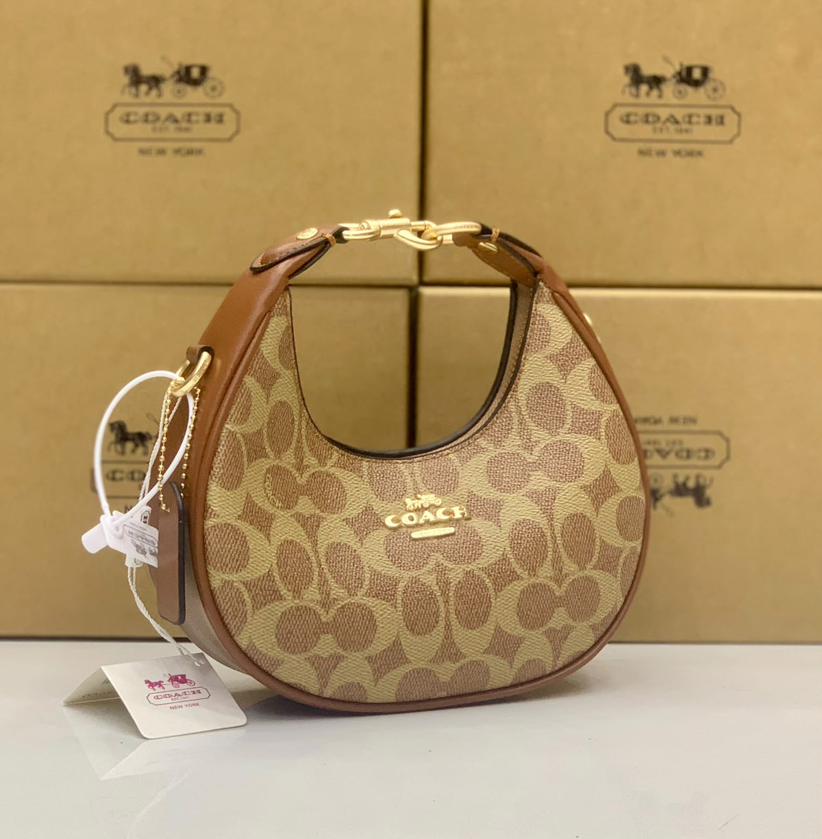 COACH JONIE BAG BROWN (INCLUDE BOX AND LONG STRAP )