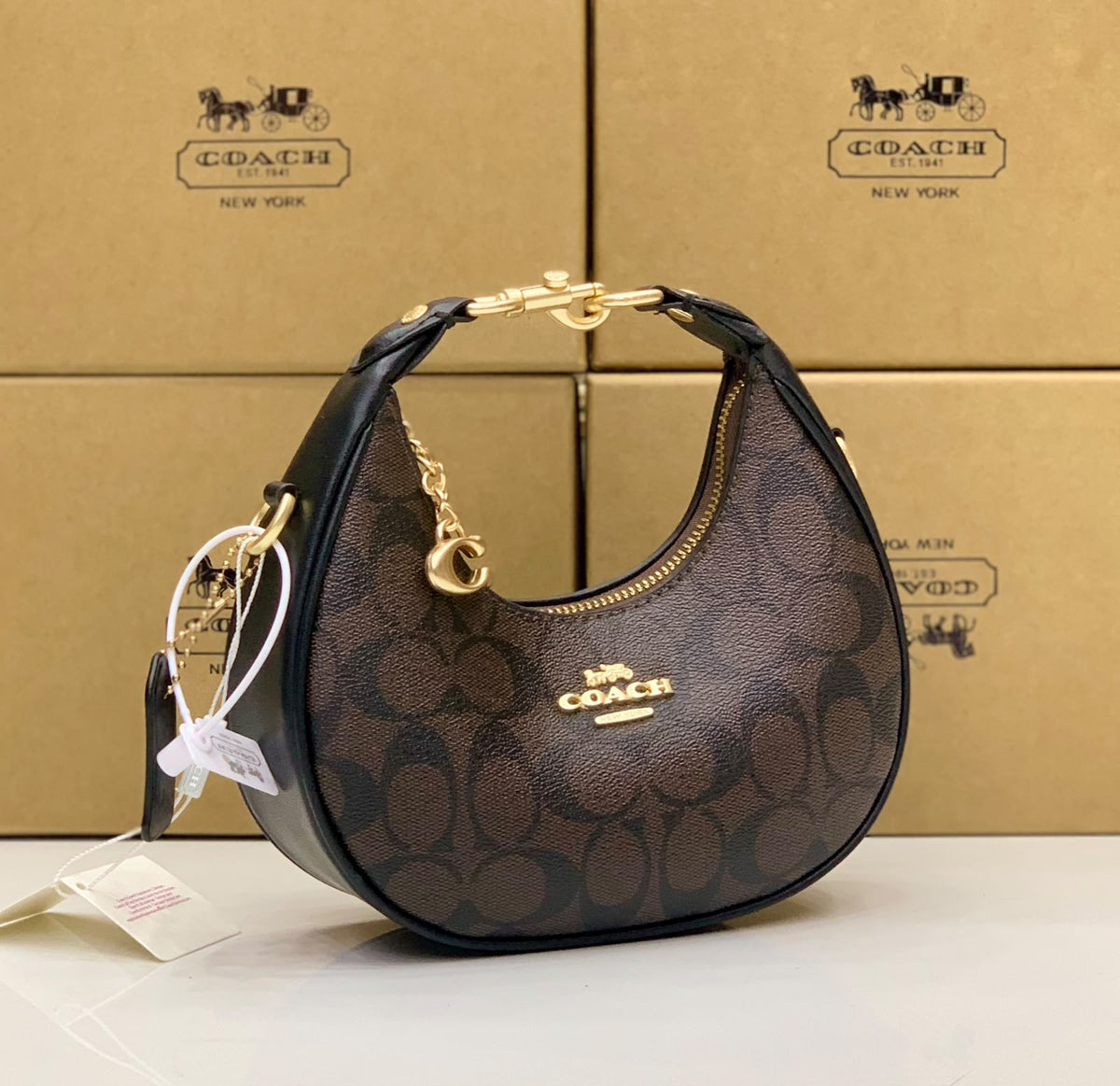 COACH JONIE BAG DARK BROWN (INCLUDE BOX AND LONG STRAP )