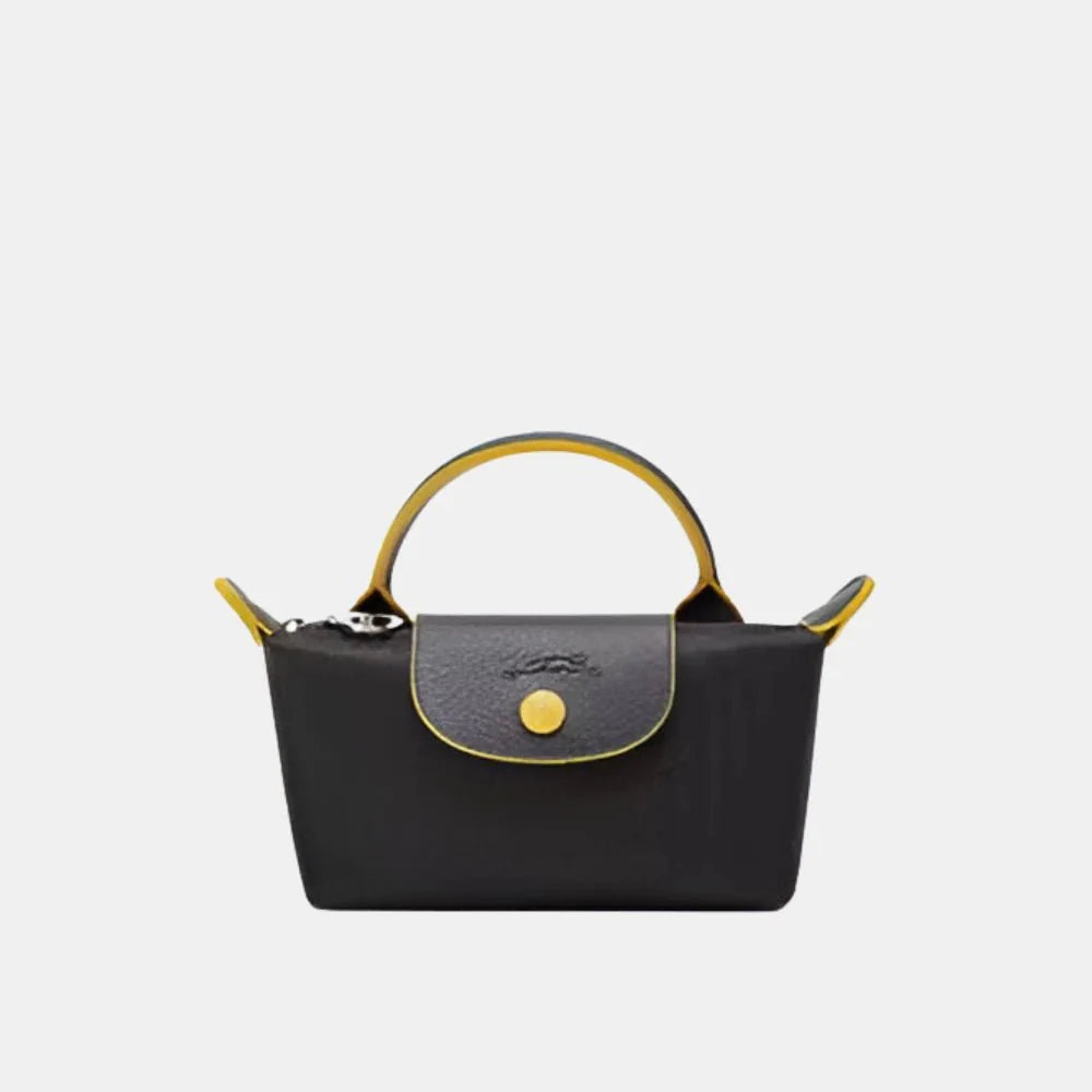 Longchamp Le Pliage Yellow Pouch With Handle (Black)